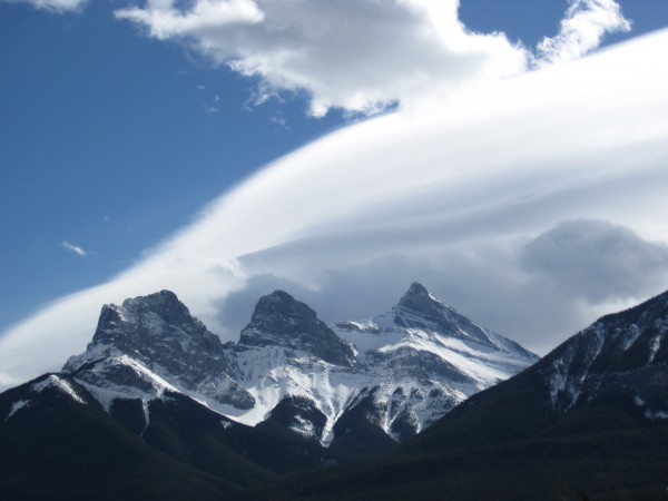 The Three Sisters &#40;Faith, Charity, and Hope&#41; above Canmore &#40;4/10/14&#41;.