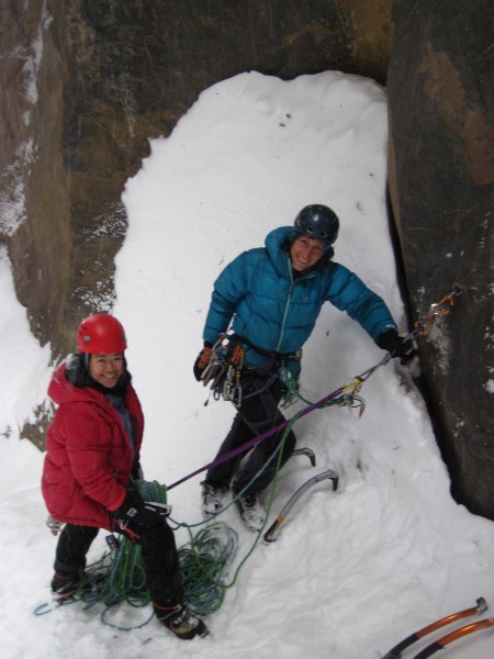 Janette and Kendra at the newly installed 2 bolt belay &#40;4/15/14&#41;.