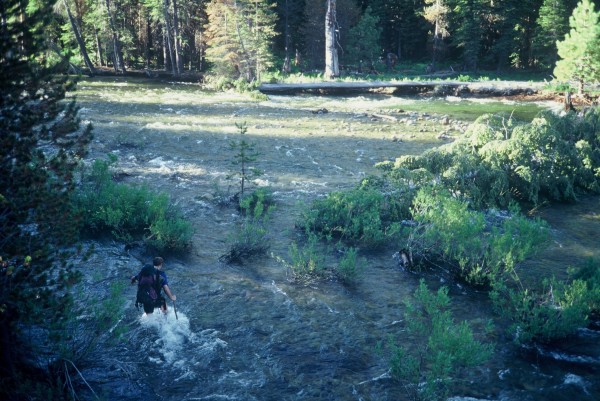 Dave Mahler negotiating Illouette Creek in July, 1998