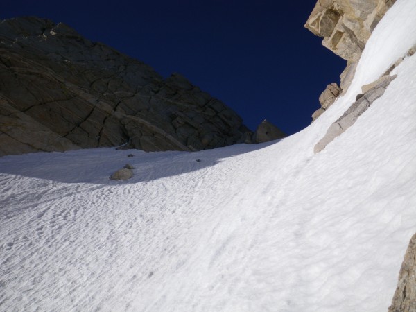 Looking up the west couloir from just below the exit