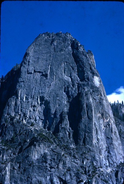 Sentinel Rock; the route ascends through the ceilings on the left side...