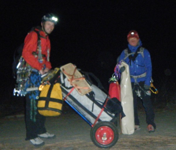 Predawn start on luging loads of gear up to the base.
