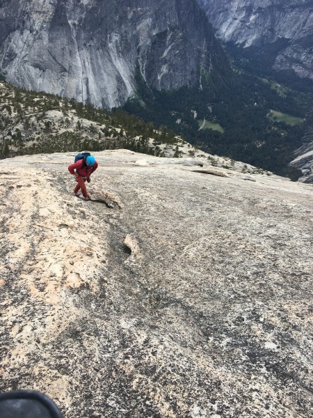 Final ascent to the summit of Half Dome after the 8th pitch. All slab ...