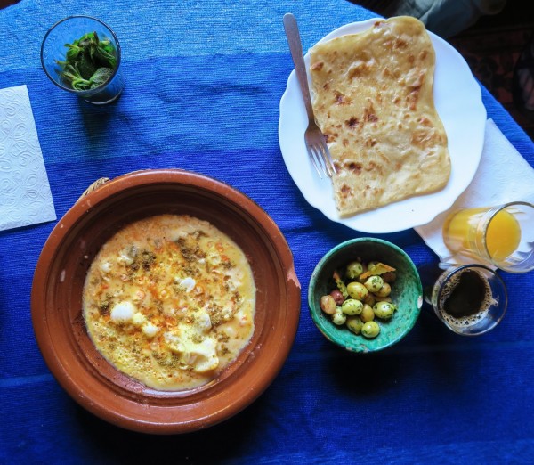 Moroccan omelette, fresh olives, fresh bread, freshly squeezed orange ...