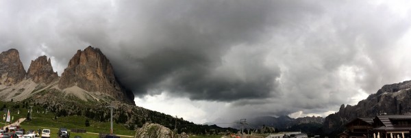 A storm settles on the North side of the Sassolungo.