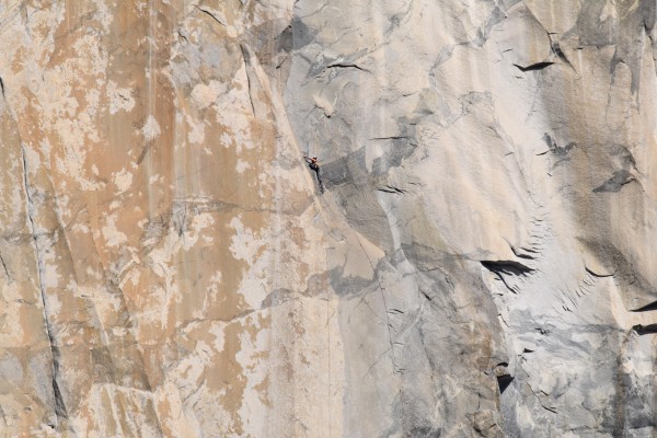 Reaching for the belay at the top of pitch 8. The free climbing wasn't...