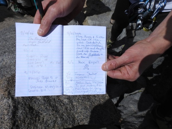 Register page from Summit of Middle Palisade