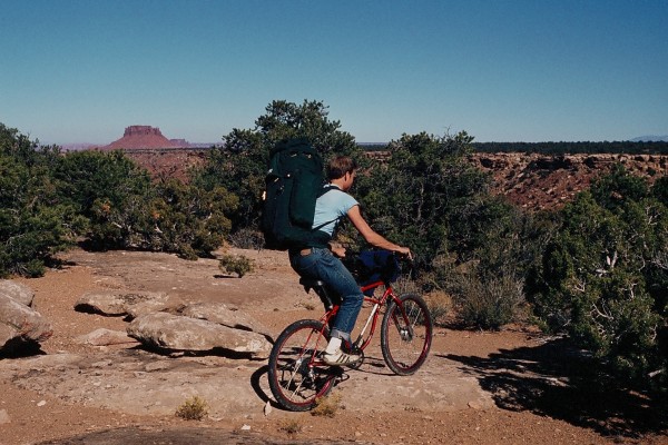 Tim on his homebrewed Mtn Bike somewhere in the Permian strata, the ...