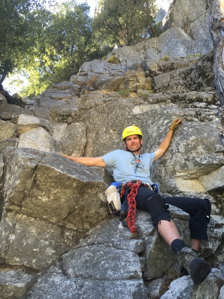 The author "free soloing" the 4th class approach to the Column in 2015...