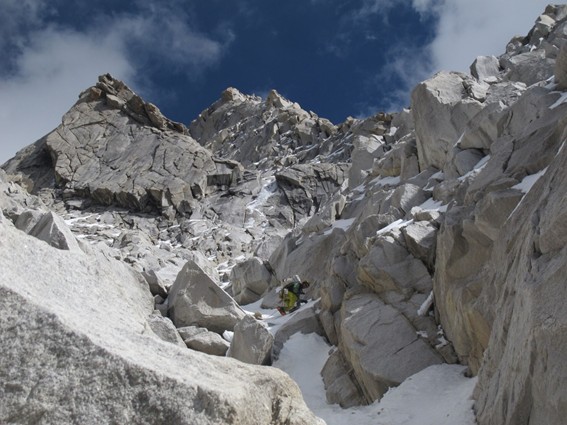 Ed below the traverse to the upper pitches at around 5350m. Photo Rob ...