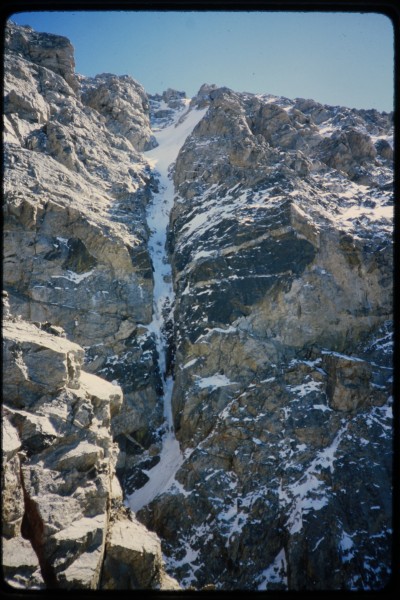 The northwest couloir on Middle Teton.  In this image there is snow on...