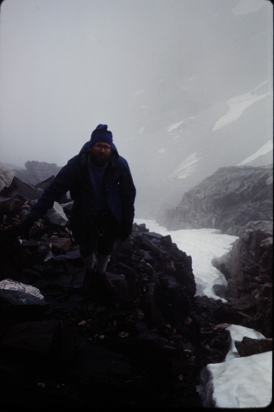John near the top of the Chouinard Ridge on a day with bipolar weather...