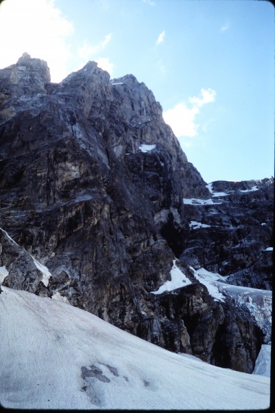 Looking up towards the north face of the Grande from the Teton glacier...