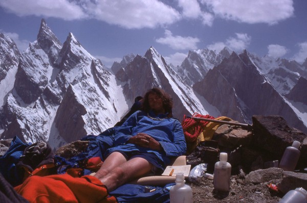 Covington basking with Lobsang Spire in the background &#40;highest peak&#41;