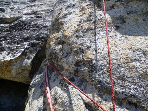 P1 belay.  One of many interesting anchors.