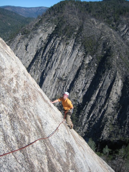 Me finishing up the 1st.  Note the pitch does not have a traverse like...