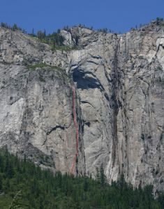 Ribbon Fall Wall - Laughing At The Void A2+ 5.9 - Yosemite Valley, California USA. Click to Enlarge