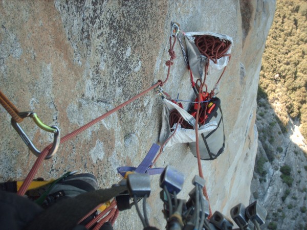 Home-made rope bags. The duck-tape which holds them together would mel...