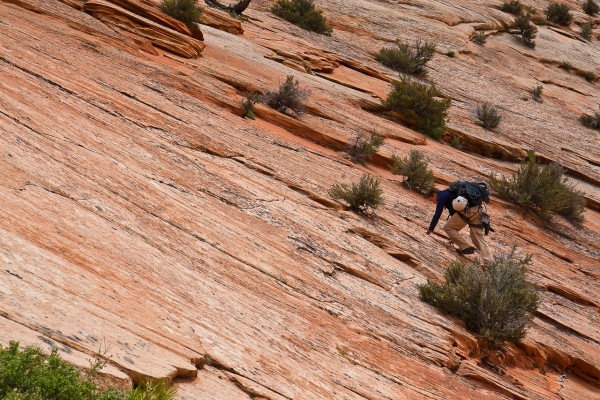 Jason on approach to Led By Sheep in Zion
