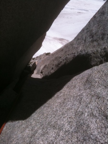 the 5.6 chimney leading to what the topo says was an amazing belay loc...