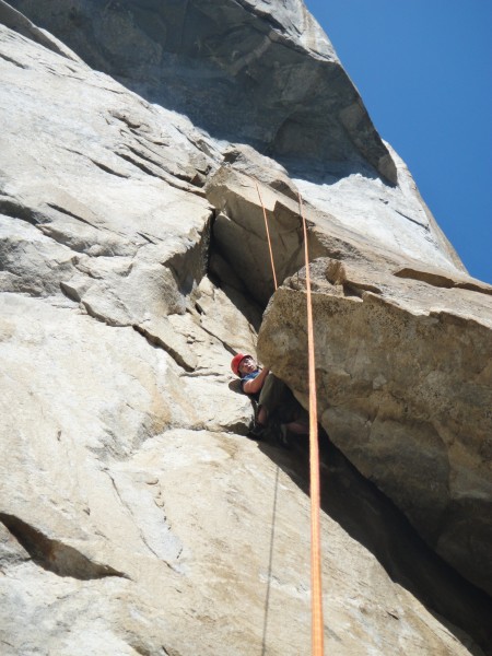 Just beyond the 5.10a crux, relaxing on the 5.8-5.9 squeeze. The upper...