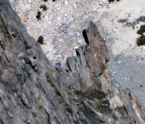 Soloist just past the First Tower on Sun Ribbon Arete.
